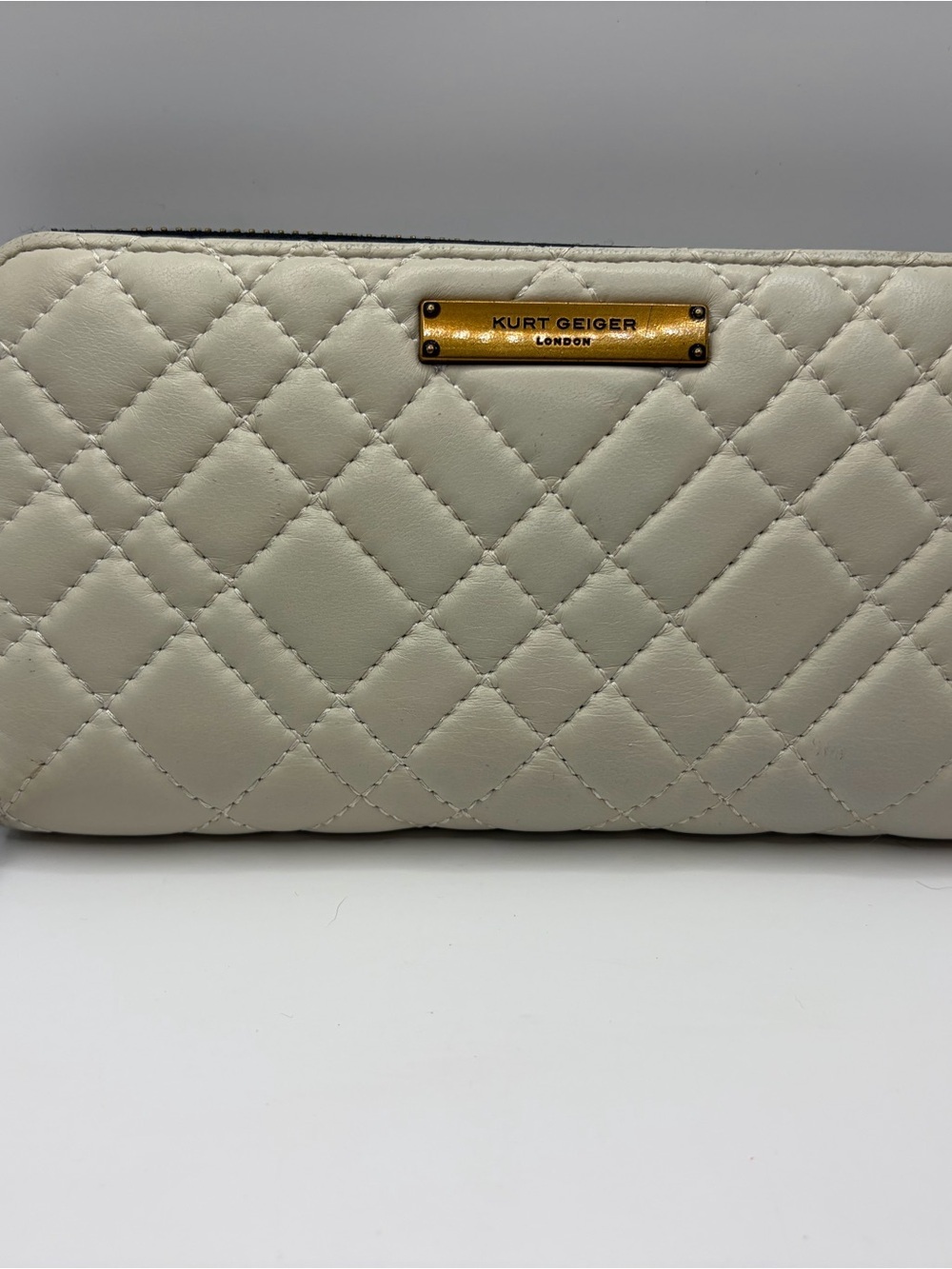 Kurt Geiger Quilted Cream Clutch with Gold Plate